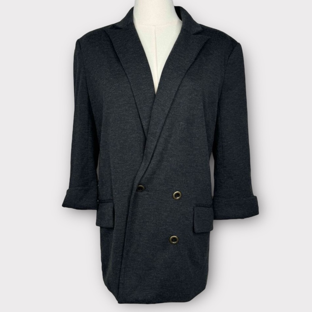 Cartonnier Gray Double Breasted Rolled Cuffs Notched Lapel Blazer Jacket Small